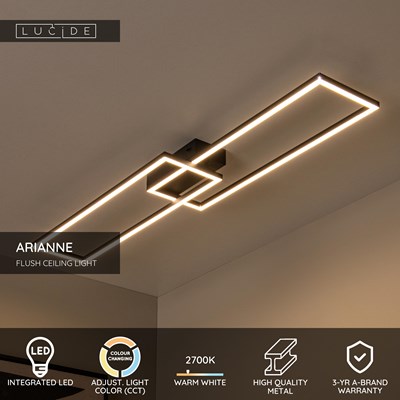 Lucide ARIANNE - Flush ceiling light - LED - CCT - 1x23W 2700K/4000K - Black
